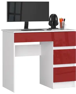 Písacie stoly Dizajnový písací stôl ZEUS90P, biely / červený lesk