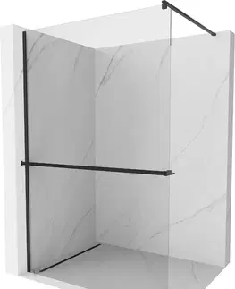 Sprchové dvere MEXEN/S - Kioto+ Sprchová zástena WALK-IN s poličkou a držiakom uterákov 140 x 200 cm, transparent, čierna 800-140-121-70-00