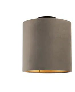Stropne svietidla Stropná lampa s velúrovým tienidlom taupe so zlatom 25 cm - čierna Combi