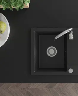 Kuchynské drezy MEXEN MEXEN - Enzo granitový drez 1-misa drez s vypúšťaním krátky Board 576x465 mm, čierna 6506571005-77