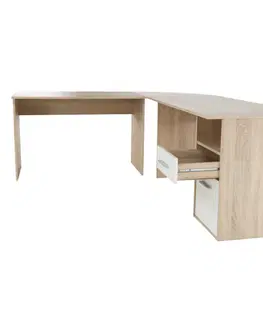 Písacie stoly Rohový PC stôl, dub sonoma/biela, MAURUS NEW MA11