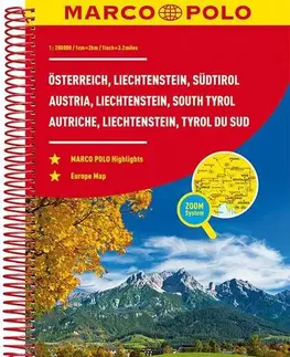 Európa Rakúsko, Lichtenštajnsko, Južné Tirolsko - atlas, 1:200 000