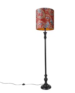 Stojace lampy Stojacia lampa čierna s tienidlom páv červená 40 cm - Classico