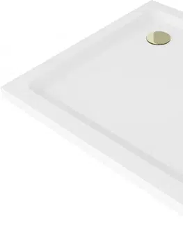 Vane MEXEN/S - Flat sprchová vanička štvorcová slim 80 x 80 cm, biela + zlatý sifón 40108080G