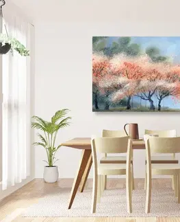 Obrazy prírody a krajiny Obraz kvitnúce stromy v akvarelovom prevedení