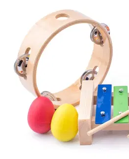 Hudobné hračky WOODY - Muzikálny set (xylofón, tamburína, drievka, 2 maracas vajíčka)