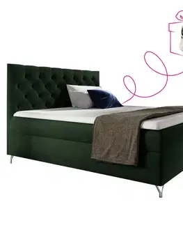 Postele Boxspringová posteľ, 160x200, zelená látka Velvet, GULIETTE + darček