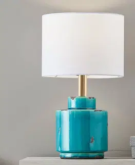 Stolové lampy Markslöjd Textilná stolná lampa Cous s keramickým podstavcom
