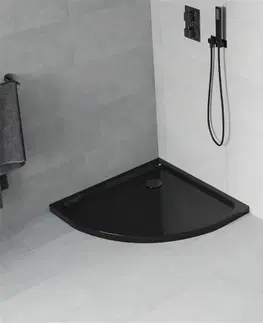 Vane MEXEN/S - Flat sprchová vanička štvrťkruhová slim 80 x 80 cm, černá + čierny sifón 41708080B