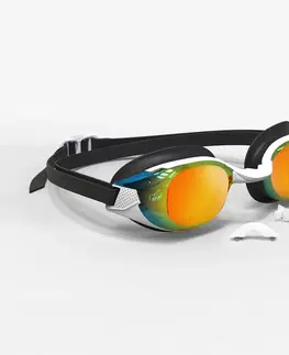 plávanie Plavecké okuliare BFit zrkadlové sklá jednotná veľkosť čierno-oranžové