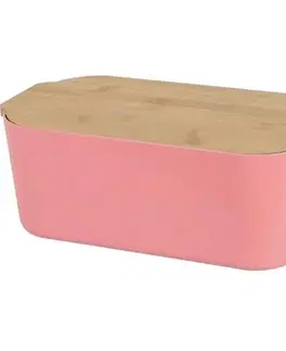 Chlebníky EH Box na pečivo s bambusovým vekom, ružová, 33 x 12 x 18,5 cm