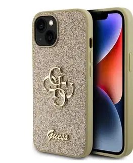 Puzdrá na mobilné telefóny Guess PU Fixed Glitter 4G Metal Logo Zadný Kryt pre iPhone 15, gold 57983116646