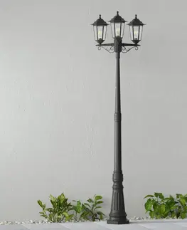 Verejné osvetlenie Lindby Stĺpové svietidlo Nane tvar lucerny 3-plameňové