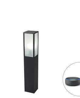 Vonkajsie osvetlenie Inteligentné stojace vonkajšie svietidlo čierne s rebrovaným sklom 80 cm vrátane WiFi A60 - Charlois
