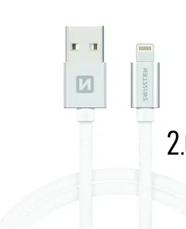 USB káble Dátový kábel Swissten textilný s Lightning konektorom a podporou rýchlonabíjania, strieborný 71523303