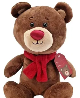 Plyšové hračky TM TOYS - Medveď plyšový s červeným šálom a visačkou 23cm