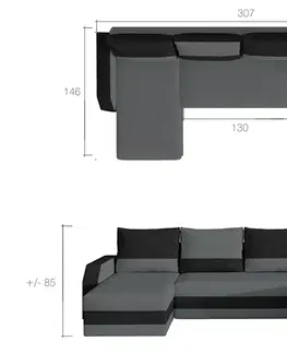 Sedacie súpravy NABBI Murino L/P rohová sedačka u s rozkladom a úložným priestorom svetlosivá / čierna