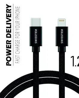 Dáta príslušenstvo Dátový kábel Swissten textilný s USB-C + Lightning konektormi a podporou rýchlonabíjania, Black 71525201