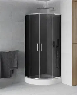 Vane MEXEN/S - Rio štvrťkruhový sprchovací kút 80 x 80 cm, grafit, chróm + vanička Rio, 863-080-080-01-40-4710