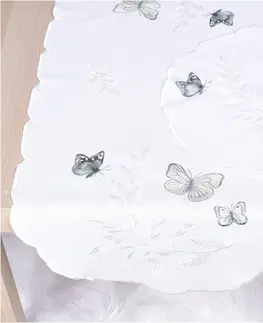 Obrusy Obrus celoročný, Motýlí a biely list vyšívaný, biely 85 x 85 cm