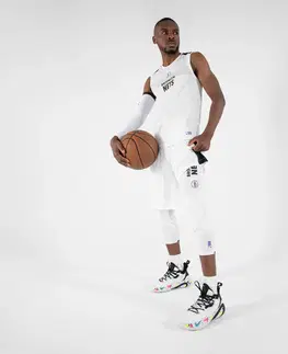 nohavice Pánske 3/4 spodné legíny na basketbal NBA Brooklyn Nets biele