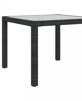 Záhradné stoly Záhradný stôl sklo / polyratan Dekorhome Béžová / čierna