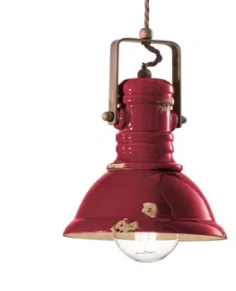 Závesné svietidlá Ferroluce Závesná lampa C1691 v priemyselnom dizajne bordó