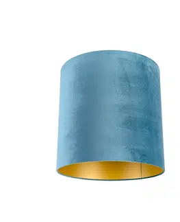 Tienidlo na lampu Velúrové tienidlo na modré 40/40/40 so zlatým interiérom