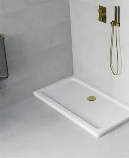 Vane MEXEN/S - Flat sprchová vanička obdĺžniková slim 120 x 70, biela + zlatý sifón 40107012G