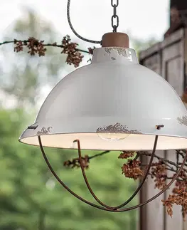 Závesné svietidlá Ferroluce Biela keramická závesná lampa Luca v shabby chic