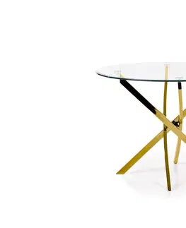 Jedálenské stoly HALMAR Raymond okrúhly sklenený jedálenský stôl priehľadná / zlatá