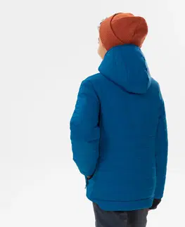 bundy a vesty Detská turistická hybridná prešívaná bunda pre 7 - 15 rokov modrá