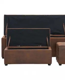 Lavice a stoličky Lavica s podnožkou 3 ks umelá semišová koža Dekorhome