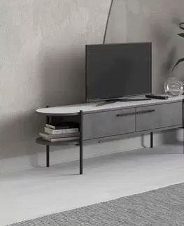 TV stolíky Industriálny televízny stolík WHISPER, retro sivá/biela