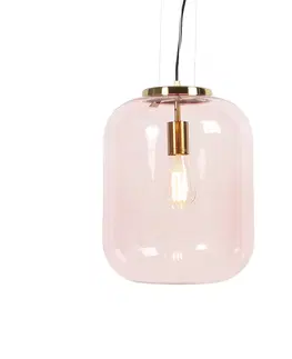 Zavesne lampy Art Deco závesná lampa mosadz s ružovým sklom - Bliss