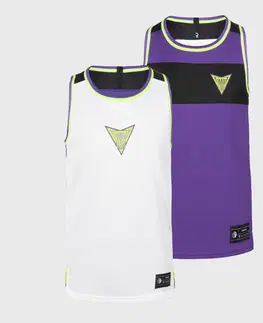 dresy Detské obojstranné basketbalové tielko T500R bielo-fialové