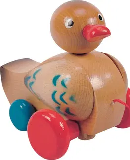 Drevené hračky WOODY - Ťahacie kačička klopkajúca - hnedá