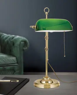 Stolové lampy Orion Lampa Harvard so šnúrovým vypínačom mosadz/zelená