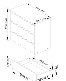Nočné stolíky Moderný nočný stolík CLAN60, biely / grafit lesk