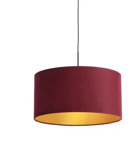 Zavesne lampy Závesné svietidlo s velúrovým tienidlom červené so zlatým 50 cm - Combi