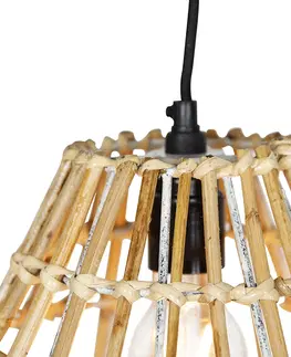 Zavesne lampy Bambusové závesné svietidlo s bielym podlhovastým 3-svetlom - Canna Diamond