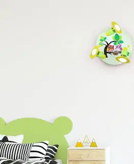 Stropné svietidlá Elobra Stropné svietidlo Sova pre detskú izbu zeleno-žlté