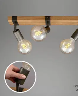 Stropné svietidlá Briloner Stropné svietidlo Wood Basic, s tromi žiarovkami