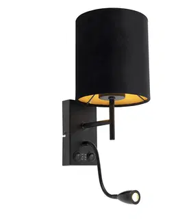 Nastenne lampy Nástenné svietidlo Art Deco čierne s velúrovým tienidlom - Stacca