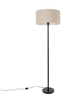 Stojace lampy Stojacia lampa čierna s tienidlom svetlohnedá 50 cm - Simplo