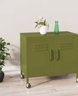 Kancelárske skrine Plechová skrinka s kolieskami Dekorhome Zelená