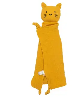 Plyšové hračky NEW BABY - Mušelínový usínáčik Cat mustard
