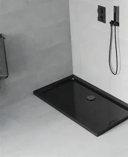 Vane MEXEN/S - Flat sprchová vanička obdĺžniková slim 130 x 70 cm, čierna + čierny sifón 40707013B