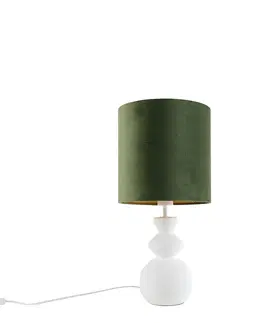 Stolove lampy Design tafellamp wit velours kap groen met wit 25 cm - Alisia