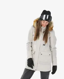 bundy a vesty Dámska dlhá bunda SNB 500 Ziprotec na snowboard béžová